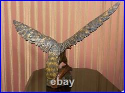 Vintage Hand Carved Soviet Union BIG WOODEN EAGLE USSR Old Statue, 1970