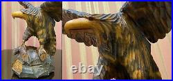 Vintage Hand Carved Soviet Union BIG WOODEN EAGLE USSR Old Statue, 1970