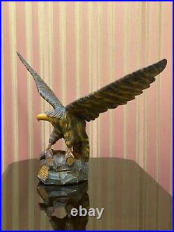 Vintage Hand Carved Soviet Union BIG WOODEN EAGLE USSR Old Statue, 1970