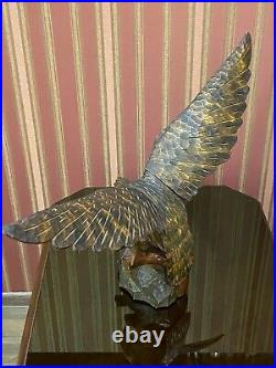 Vintage Hand Carved Soviet Union BIG WOODEN EAGLE USSR Old Statue, 1970