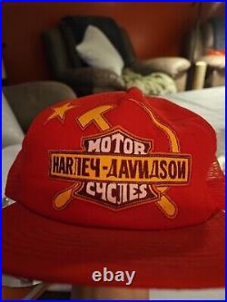 Vintage Harley Davidson Red Snap Back Baseball Hat Soviet Union USSR Russia OS