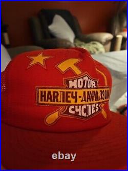Vintage Harley Davidson Red Snap Back Baseball Hat Soviet Union USSR Russia OS