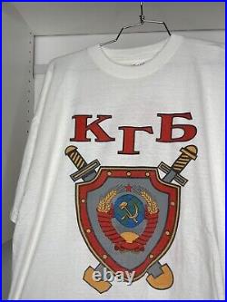 Vintage KGB USSR Soviet Union Propaganda 80's White Single Stitch T-Shirt
