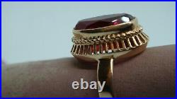 Vintage Kostroma, Ussr Woman's Solid 583 14k Gold Ruby Ring, Circa 1970's