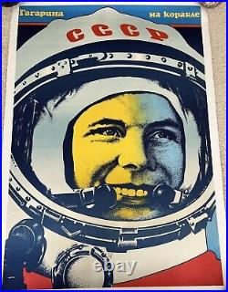 Vintage Linen Backed Original USSR Soviet Union, Soviet Cosmonaut Poster