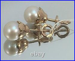 Vintage Original Pearl Earrings made of rose gold 583 14K USSR, Rose Gold 583
