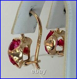 Vintage Original Soviet Earrings with Ruby made of Rose Gold 583 14K USSR