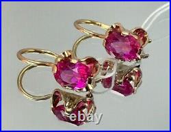 Vintage Original Soviet Earrings with Ruby made of Rose Gold 583 14K USSR