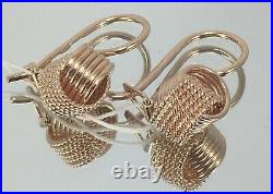 Vintage Original Soviet Gold Earrings UZELKI 583 14K USSR, Rare Russian Gold