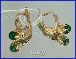 Vintage Original Soviet Natural Chrysoprase Rose Gold Earrings 585 14K USSR