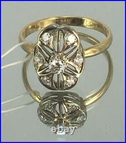 Vintage Original Soviet Natural Yakutia Diamond Yellow Gold Ring 750 18KT USSR