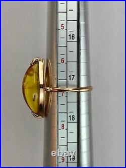 Vintage Original Soviet Rose Gold 583 14K Ring with Natural Amber USSR, Gold 14K