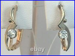 Vintage Original Soviet Rose Gold Earrings with Cubic Zirconia 585 14K USSR
