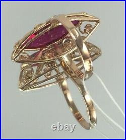 Vintage Original Soviet Rose Gold Ring Marquise with Ruby 583 14K USSR