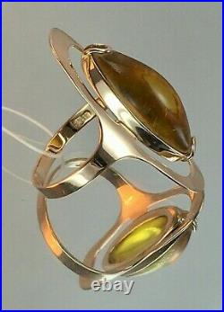 Vintage Original Soviet Rose Gold Ring with Natural Baltic Amber 583 14K USSR