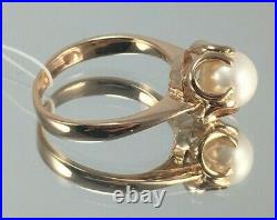 Vintage Original Soviet Rose Gold Ring with Pearl 583 14K USSR, Gold Pearl Ring