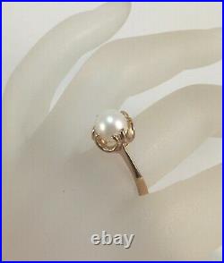 Vintage Original Soviet Rose Gold Ring with Pearl 583 14K USSR, Gold Pearl Ring
