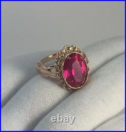 Vintage Original Soviet Rose Gold Ring with Ruby 583, 14K USSR, Gold Ruby Ring
