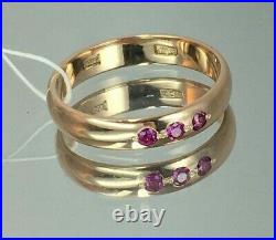 Vintage Original Soviet Rose Gold Ring with Ruby 583 14K USSR, Solid Gold Ring