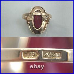 Vintage Original Soviet Rose Gold Ring with Ruby 583 14K USSR, Solid Gold Ring