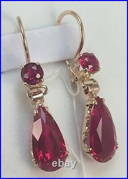 Vintage Original Soviet Rose Gold Ruby Earrings 583 14K USSR, Ruby Earrings 583
