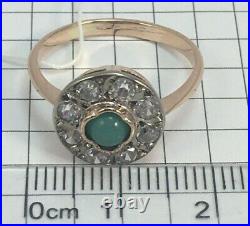 Vintage Original Soviet Russian Natural Turquoise Rose Gold Ring 583 14K USSR