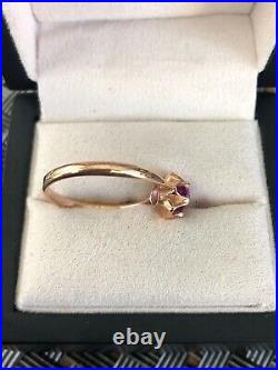 Vintage Original Soviet Russian Pink Sapphire Rose Gold Ring 583 14K USSR