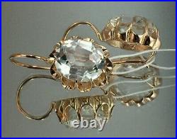 Vintage Original Soviet Russian Rock Crystal Rose Gold Earrings 583 14K USSR