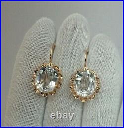 Vintage Original Soviet Russian Rock Crystal Rose Gold Earrings 583 14K USSR