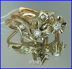 Vintage Original Soviet Russian Rose Gold Earrings Yakutia Diamond 583 14K USSR