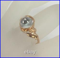 Vintage Original Soviet Russian Rose Gold Ring with Blue Corundum 583 14K USSR
