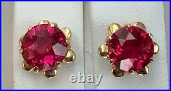 Vintage Original Soviet Russian Rose Gold Ruby Earrings 583 14K USSR