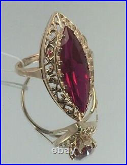 Vintage Original Soviet Russian Rose Gold Ruby Ring Marquise 583 14K USSR