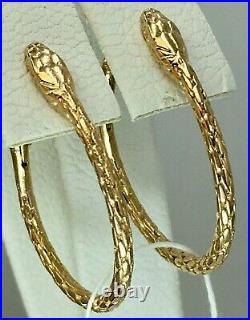 Vintage Original Soviet Solid Rose Gold Hoop Earrings Snake 583 14K USSR