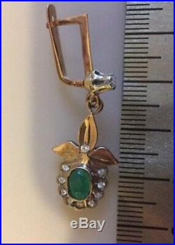 Vintage Rare Earrings Russian Soviet Union USSR Jewelry Gold 14K 583 6.1g. Beryl