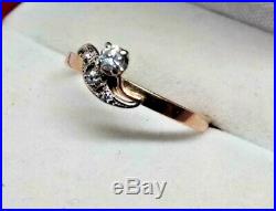 Vintage Ring NATURAL DIAMOND YAKUTIA USSR ROSE & WHITE Gold 583 14K Star Russian