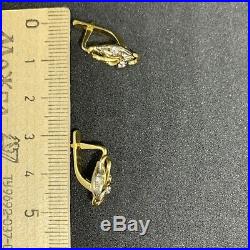 Vintage Russian Earrings Wiht Diamonds Gold 750 Stamp Star USSR 18k Soviet Union