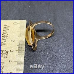 Vintage Russian Ring With Amber Rose Gold 583 USSR Stamp Star 14k Soviet Union
