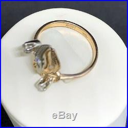 Vintage Russian Ring With Diamonds 585 Stamp Star 14k USSR Soviet Union
