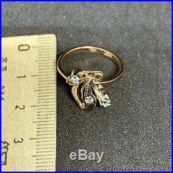 Vintage Russian Ring With Diamonds 585 Stamp Star 14k USSR Soviet Union