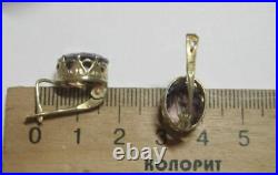 Vintage Soviet Earrings Gilt Sterling Silver 875 Alexandrite Stone Antique USSR