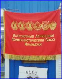 Vintage Soviet Flag Banner VLKSM Komsomol Lenin Communism Original Coat of Arms