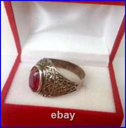 Vintage Soviet Russian Sterling Silver 875 Ring Ruby, Men's Jewelry Size 8.5