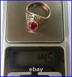 Vintage Soviet Russian Sterling Silver 875 Ring Ruby, Men's Jewelry Size 8.5