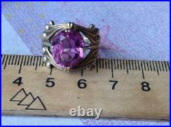 Vintage Soviet USSR Antique Ring Gilt Sterling Silver 875 Alexandrite Size 8.5