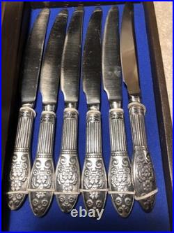 Vintage Soviet USSR Melchior Silver Plated Flatware Set 12pc Rose Pattern Case