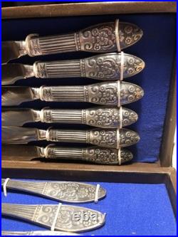 Vintage Soviet USSR Melchior Silver Plated Flatware Set 12pc Rose Pattern Case