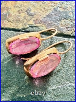 Vintage Soviet Union 14k Yellow Gold Earrings USSR Red Stone Ruby. Approx 6g