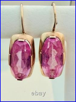 Vintage Soviet Union 14k Yellow Gold Earrings USSR Red Stone Ruby. Approx 6g