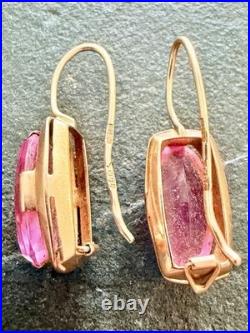 Vintage Soviet Union 14k Yellow Gold Earrings USSR Red Stone Ruby. Approx 6g